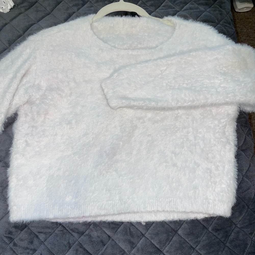 White fuzzy sweater